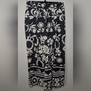Zenara Woman Cropped Wide Leg Pants Black Ivory Floral Cotton NEW Women's Size L